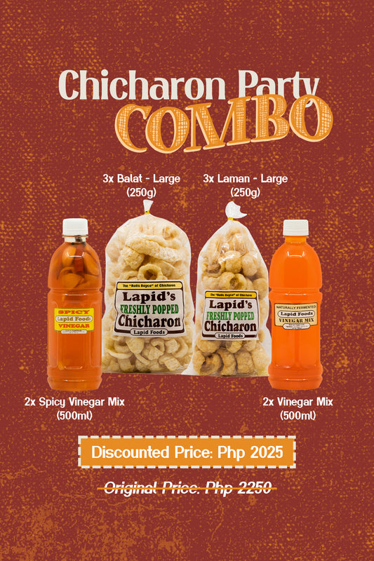 big chicharon party packs with bottles of vinegar bottles